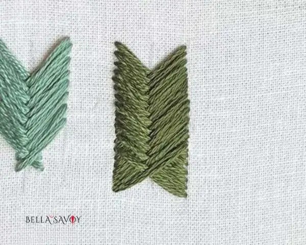 fishbone stitch in green