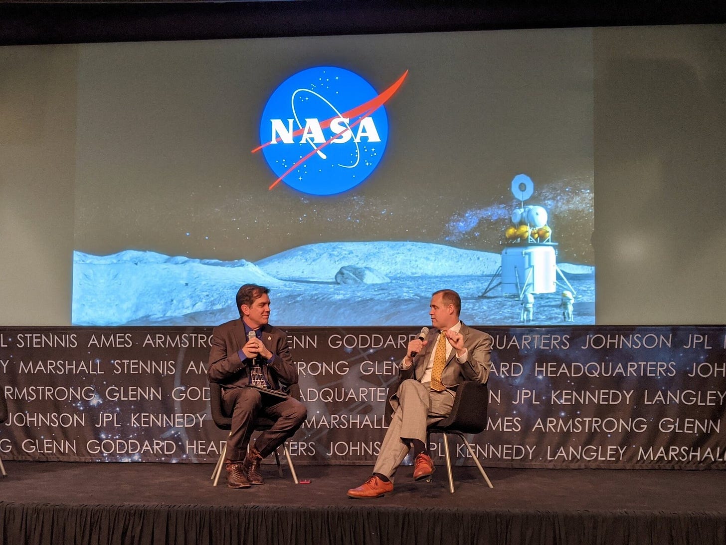 Mike Kincaid, on the left, Jim Bridenstine, on the right, talking about the importance and impact of Space Grant in the Artemis era