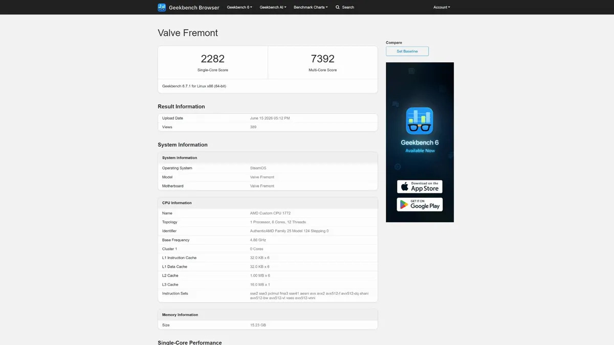 Geekbench Steam Machine benchmarks Geekbench Steam Machine benchmarks