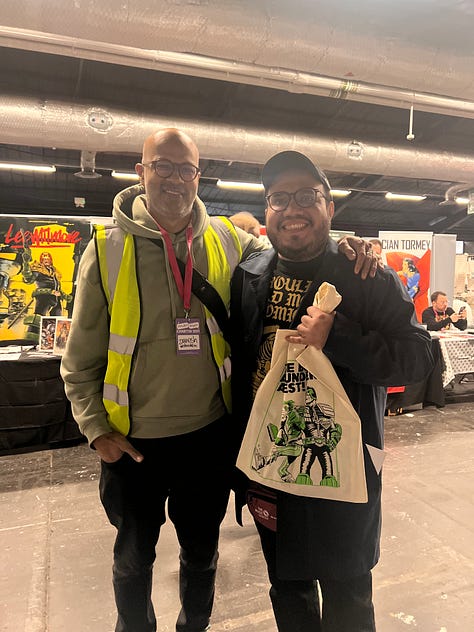An assortment of photos of Henry taking photos with his friends at Thought Bubble.