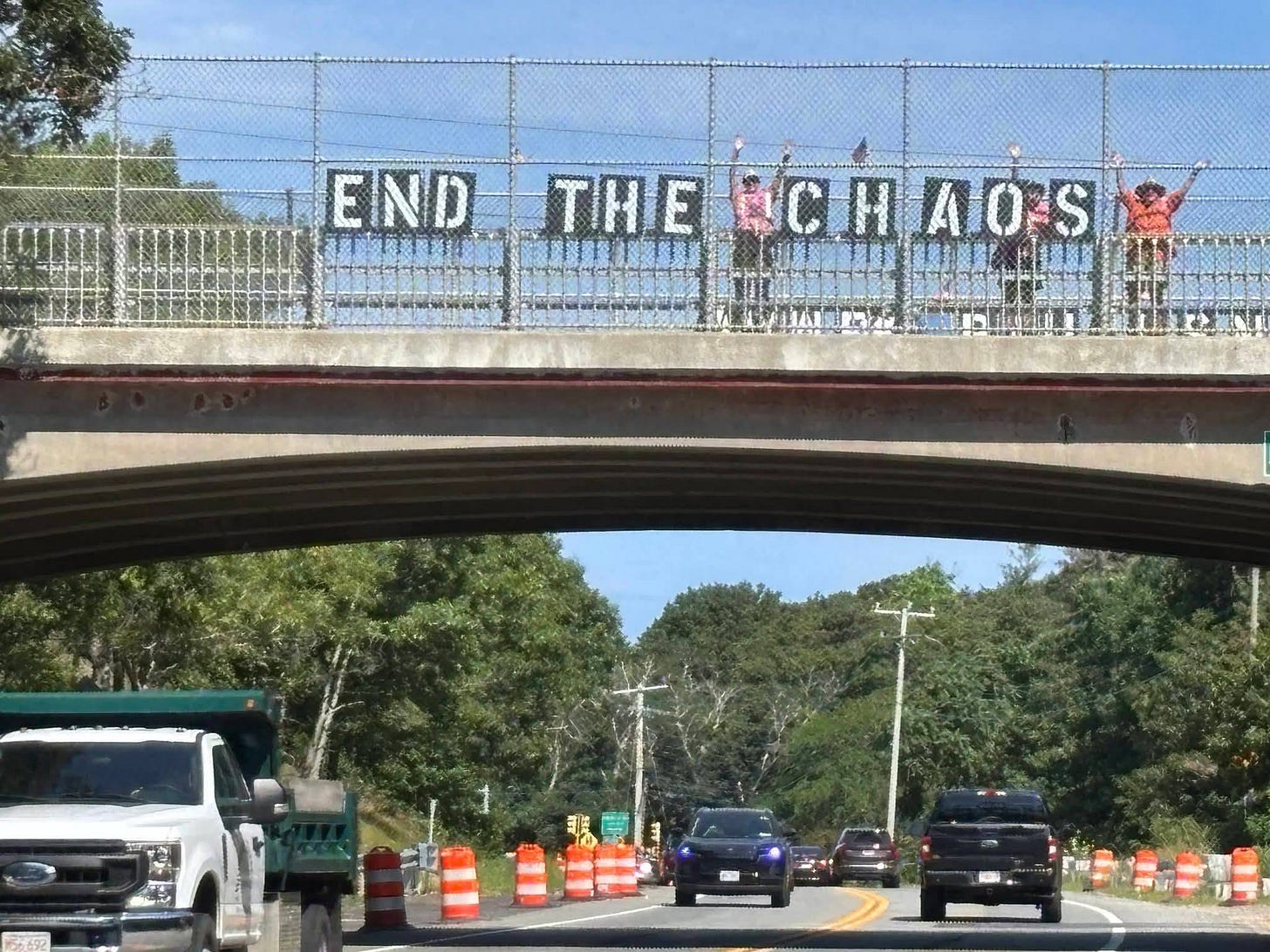 May be an image of road and text that says 'END THE ACHAOS UCH AOS 10' May be an image of road and text that says 'END THE ACHAOS UCH AOS 10'