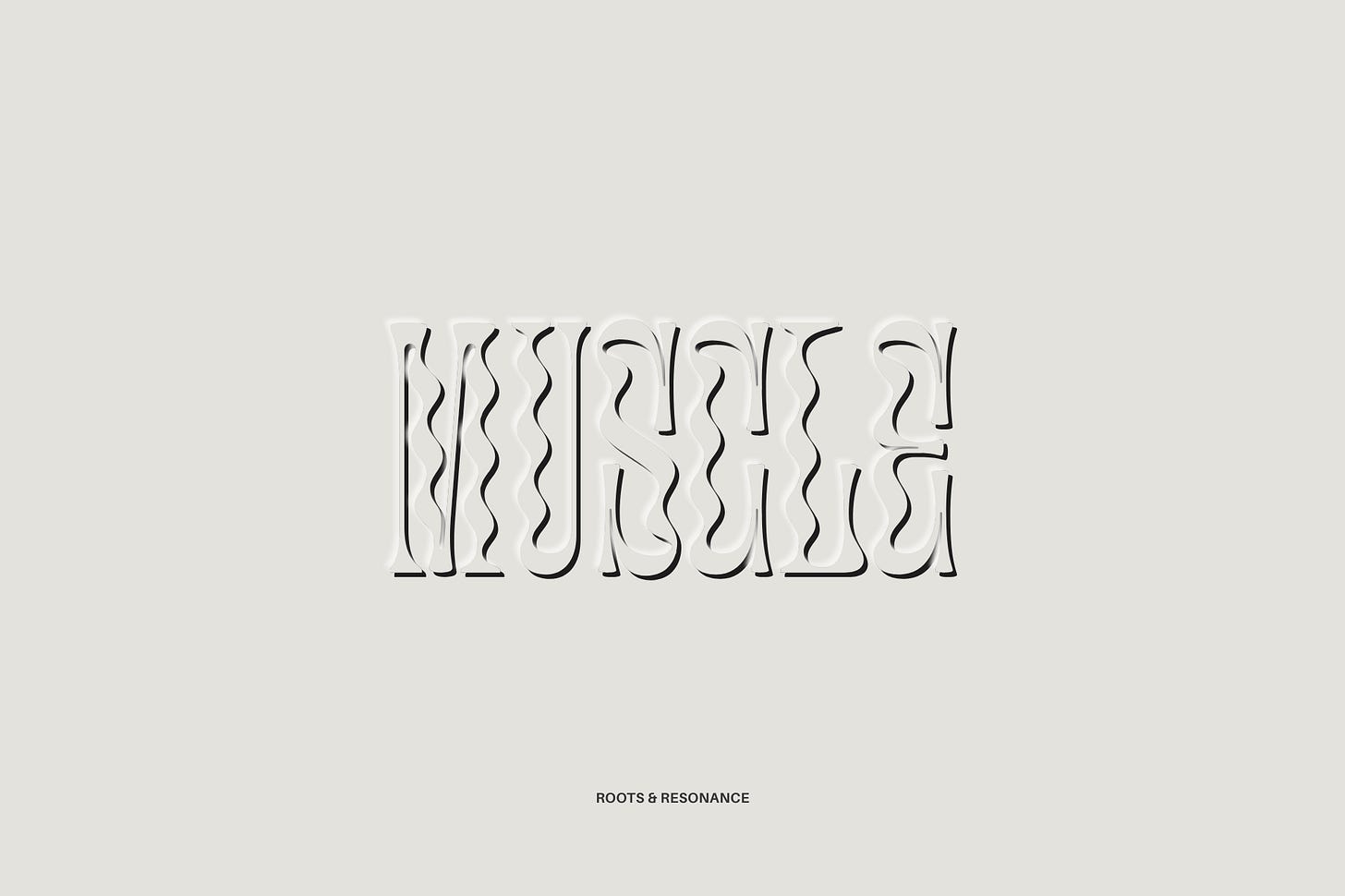 An elegant typographic design on a minimal, cream-colored background. In the center, the word "MUSCLE" is rendered in a highly stylized, elongated serif font, where the vertical stems are transformed into fluid, undulating waves. The lettering features a debossed, letterpress effect, creating subtle highlights and deep shadows that give it a tactile, physical depth as if pressed directly into heavy paper stock. Part of the Roots & Resonance series at The Subtext Review. An elegant typographic design on a minimal, cream-colored background. In the center, the word "MUSCLE" is rendered in a highly stylized, elongated serif font, where the vertical stems are transformed into fluid, undulating waves. The lettering features a debossed, letterpress effect, creating subtle highlights and deep shadows that give it a tactile, physical depth as if pressed directly into heavy paper stock. Part of the Roots & Resonance series at The Subtext Review.