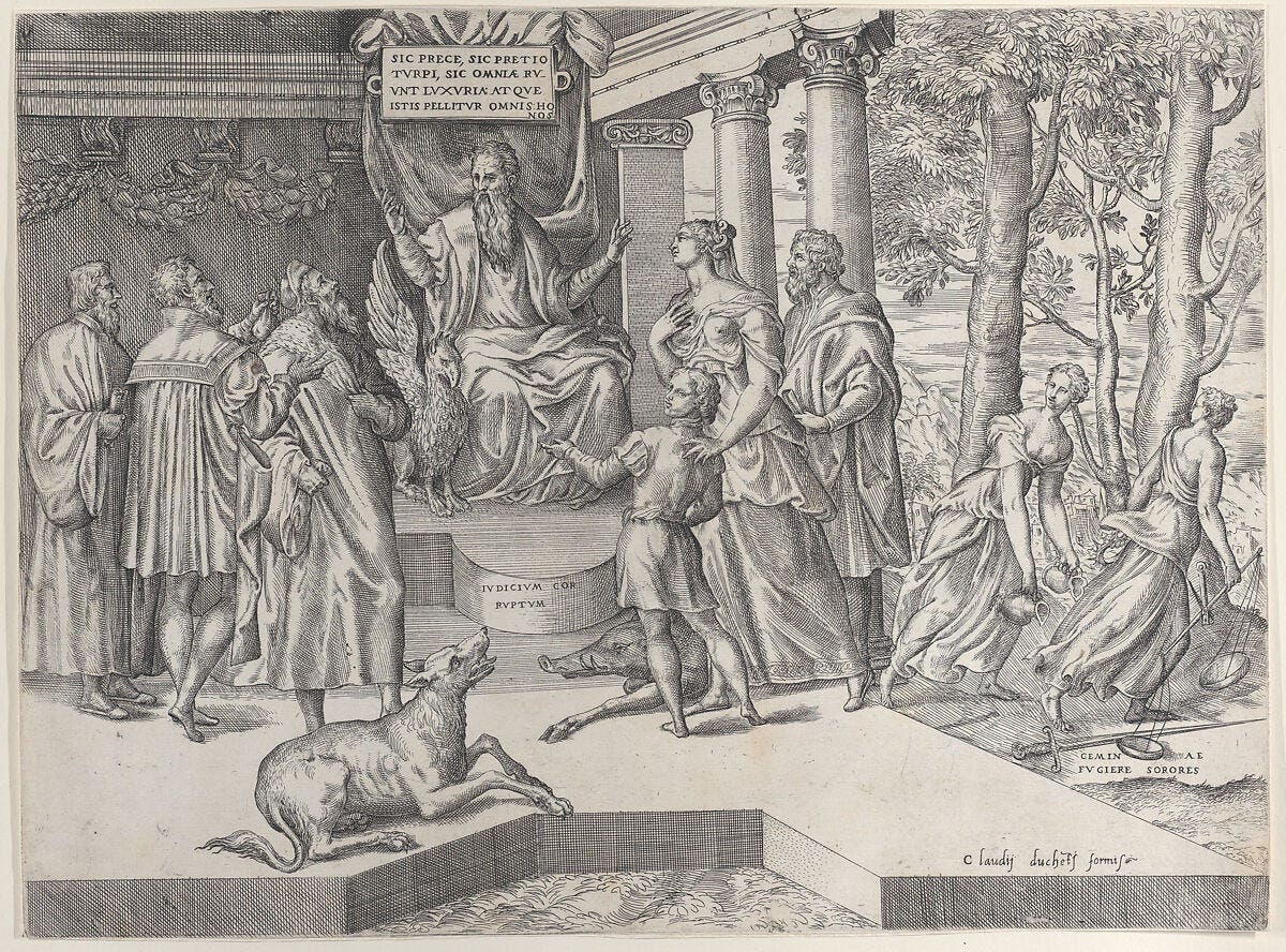 The Corrupt Judge, Battista Angolo del Moro (Italian, Verona ca. 1515–ca. 1573 Murano), Etching