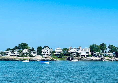 islands, houses, port, water, sky