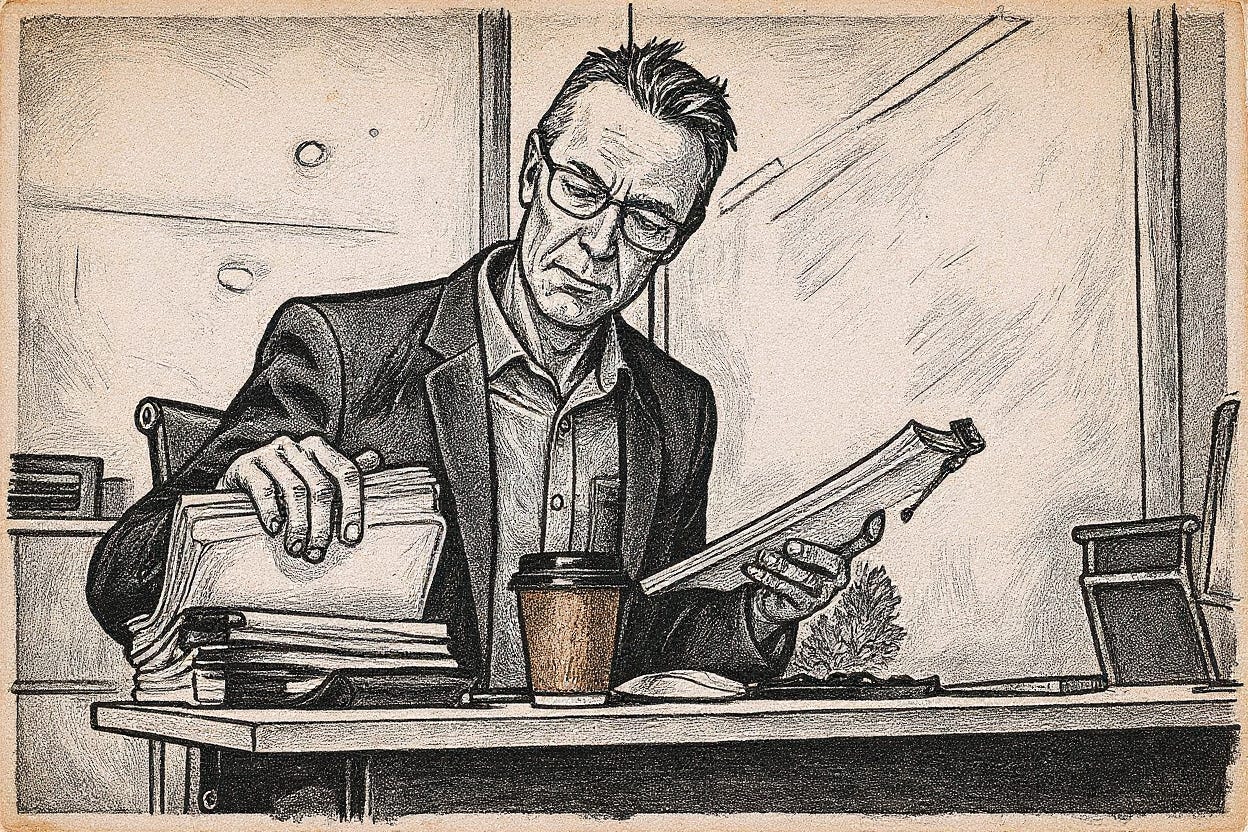 operations manager reviews stack of technician applicants