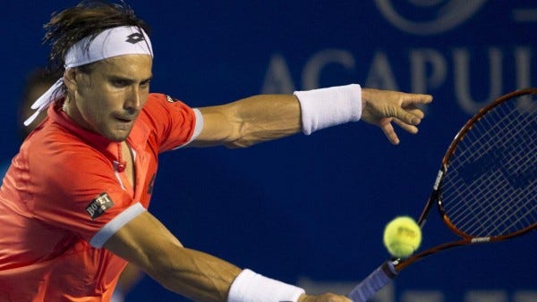 david ferrer returning balls to nishikori kei in acapulco tennis 2015