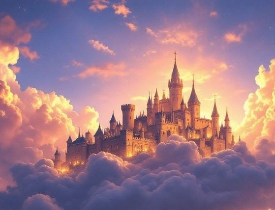 This may contain: an image of a castle in the clouds