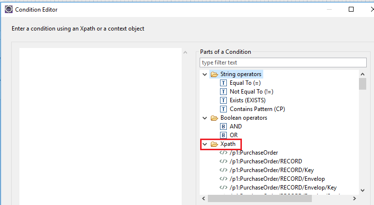 Define Xpath condition in iFlow. Select the Xpath Define Xpath condition in iFlow. Select the Xpath