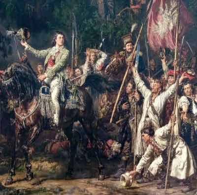 Tadeusz Kościuszko and his scythe men at the Battle of Raclawice.