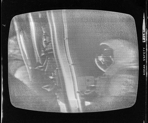 Photos off TV screen of Apollo 11 Moon landing, 1969