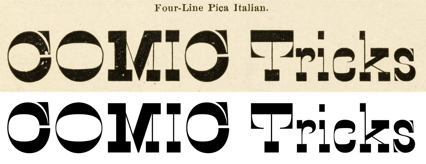 The revival typeset underneath the original, spelling 'COMIC Tricks.'