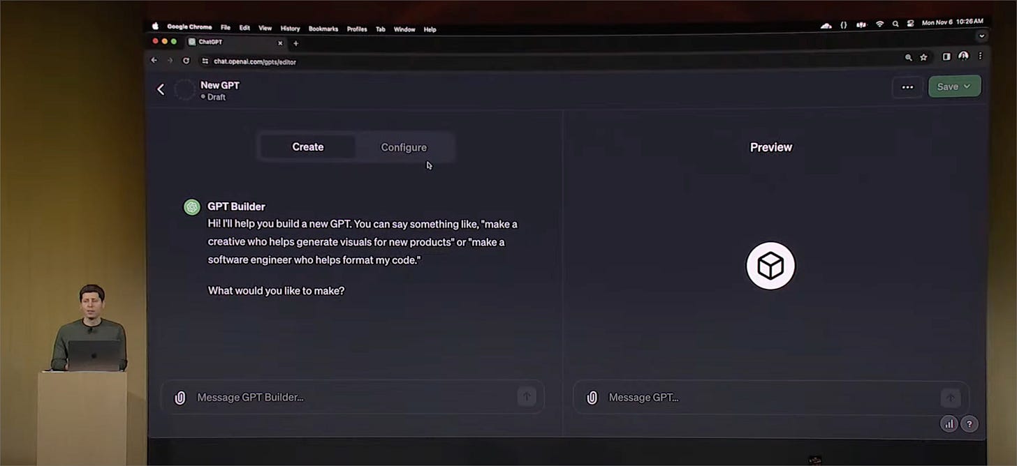 Sam Altman creando un GPT en directo Sam Altman creando un GPT en directo