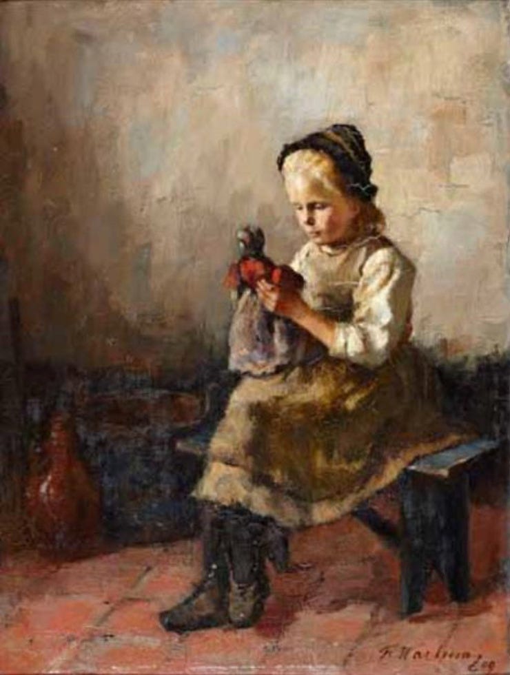 'Meisje met pop' 1909 - olieverf op doek: Froukje Wartena 