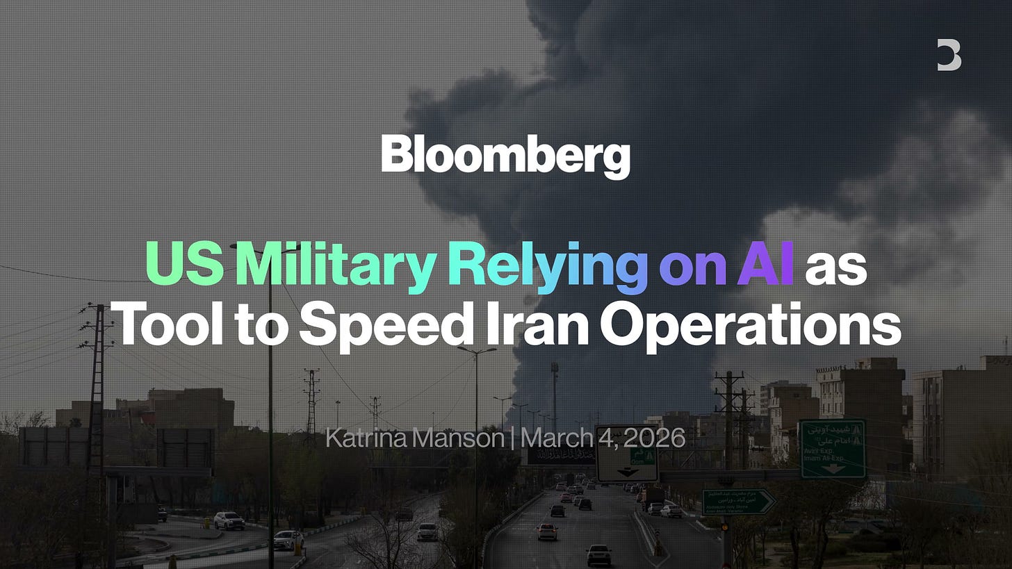 Bloomberg 標題指出美軍依賴 AI 加速 Iran operations，將 AI 輔助目標鎖定問題推到戰爭決策現場。