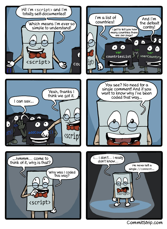 When I stumble upon self-documented code | CommitStrip When I stumble upon self-documented code | CommitStrip