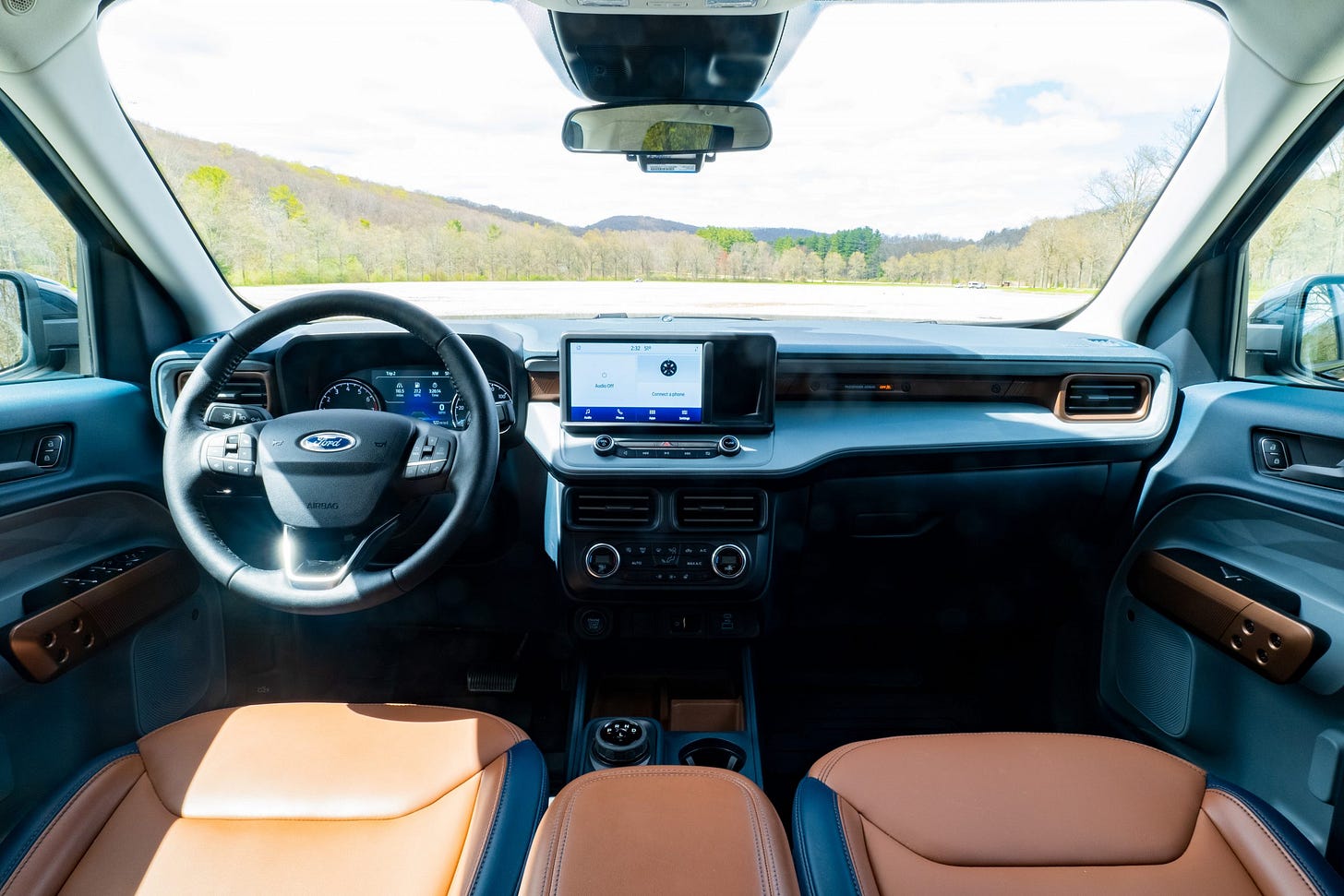 The simplicity of the Ford Maverick's dash on full display.