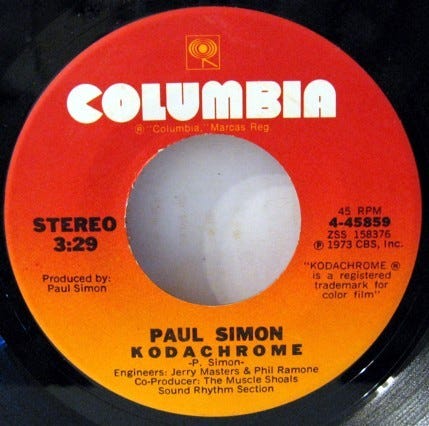 Image of the 45 single "Kodachrome"