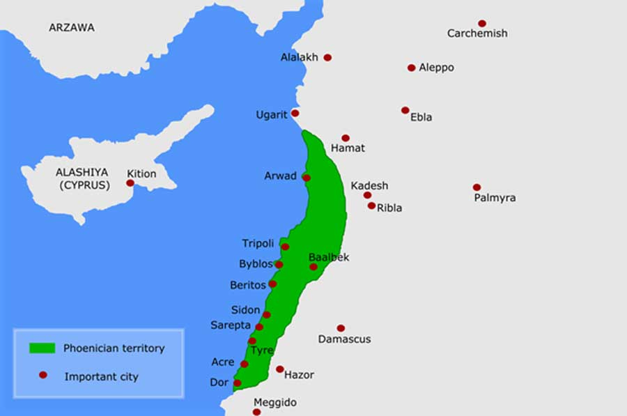 Map of Phoenicia- late Bronze Age (CC BY-SA 3.0) Map of Phoenicia- late Bronze Age (CC BY-SA 3.0)