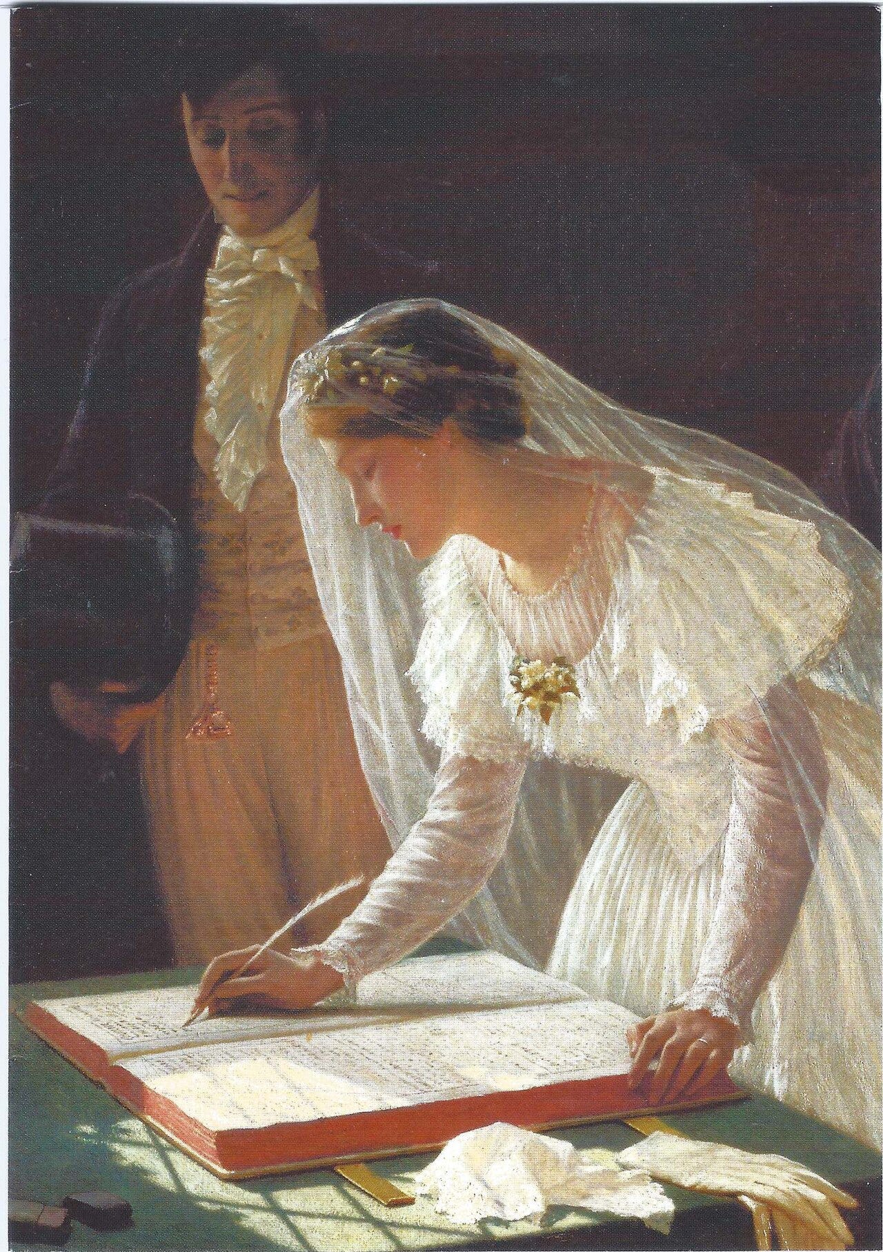 A bride signing the marriage register after the ceremony A bride signing the marriage register after the ceremony