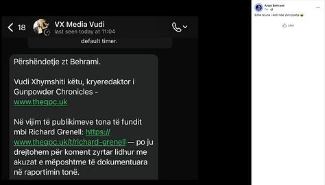 Berat Buzhala turns a request for public accountability into a meme, and Artan Behrami piles on. When the subject is Grenell and allegations this serious, the laughter is the story.