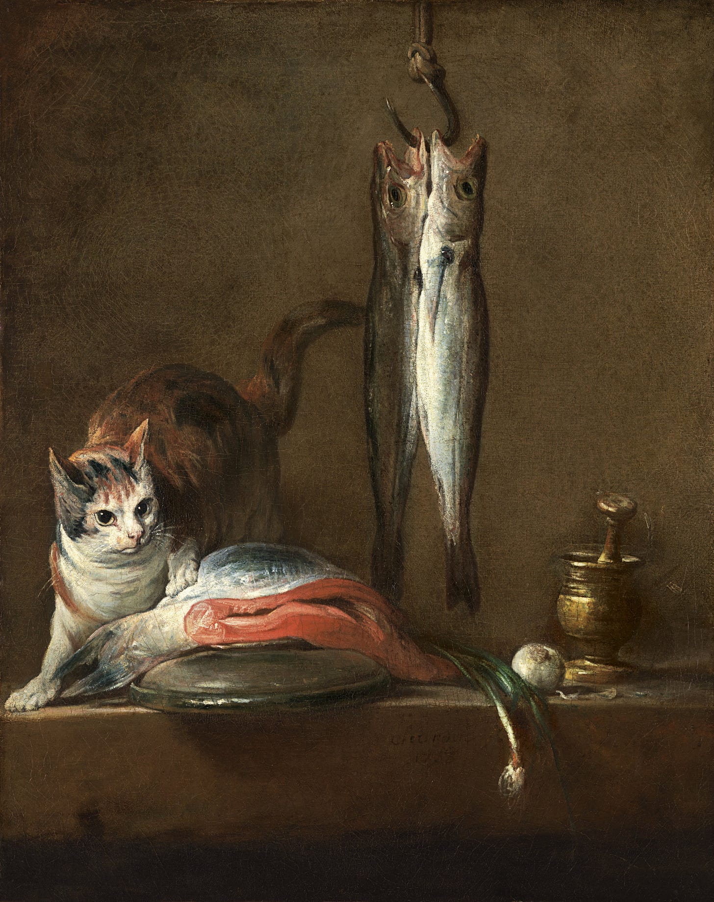Still Life With Cat and Fish - Chardin, Jean Baptiste Simèon. Museo  Nacional Thyssen-Bornemisza