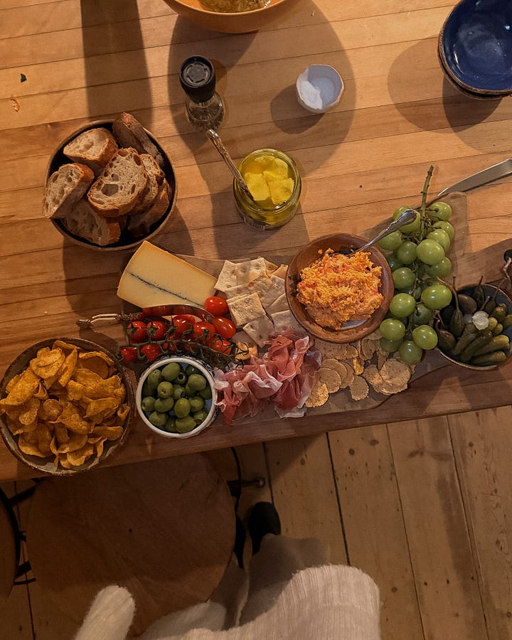 Cozy winter dinner hosting vibe cheese charcuterie board