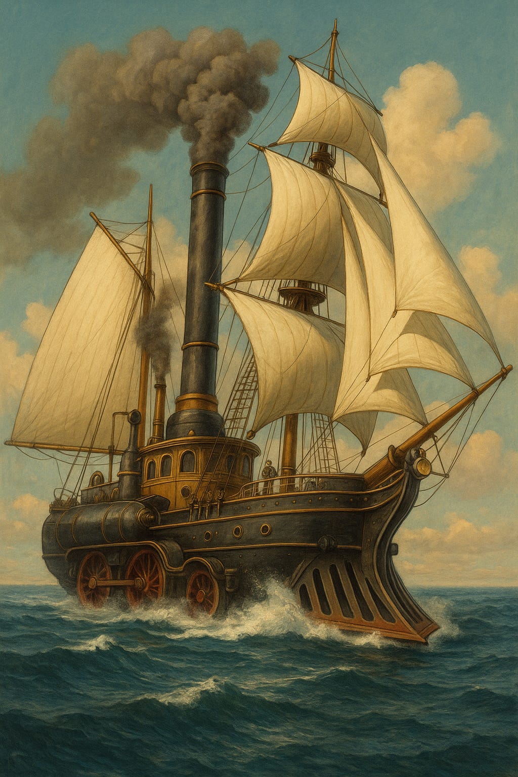 combination steam train sail boat
