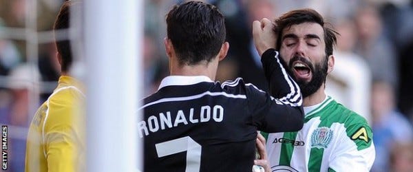 cristiano ronaldo bulges with jose angel crespo real madrid vs cordoba match 2015 cristiano ronaldo bulges with jose angel crespo real madrid vs cordoba match 2015