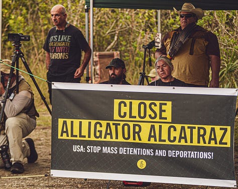 Betty Osceola and others gather to protest "Alligator Alcatraz".