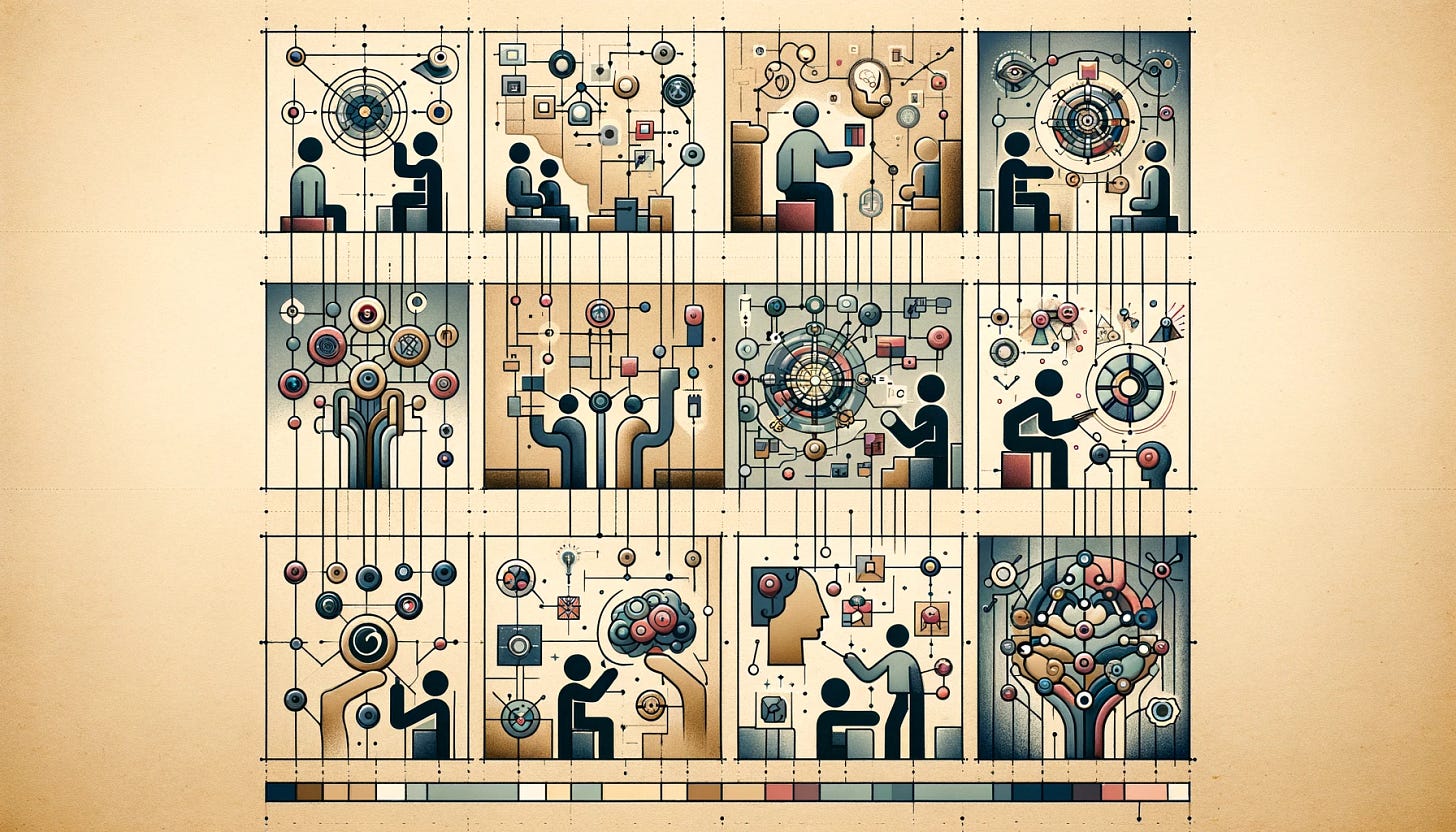 A sequence of images showing a person interacting with a graphical representation of the holograph, with each image depicting a different stage in the iterative process of querying, analyzing, refining, and re-querying.