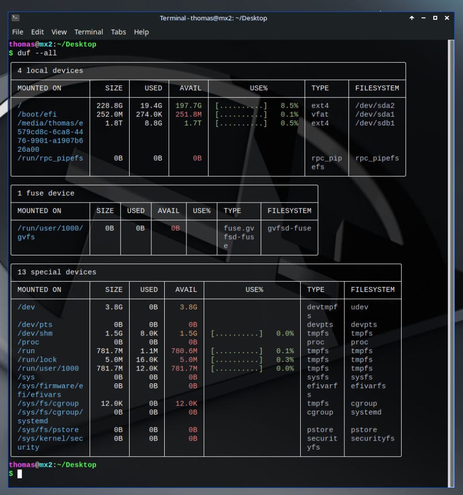 duf with the "all" setting reports everything