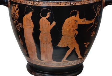 Title: Attic red-figure skyphos showing Odysseus shooting the suitors of Penelope. - Description: Attic red-figure skyphos showing Odysseus shooting the suitors of Penelope. Title: Attic red-figure skyphos showing Odysseus shooting the suitors of Penelope. - Description: Attic red-figure skyphos showing Odysseus shooting the suitors of Penelope.