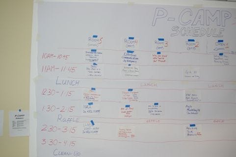 P-Camp Schedule board