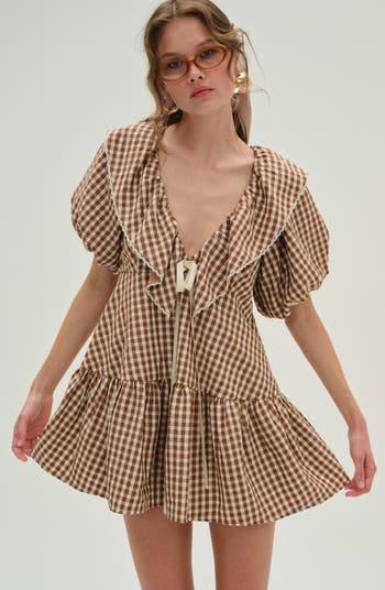 for Love & Lemons Gingerbread Gingham Minidress in Brown at Nordstrom, Size X-Small
