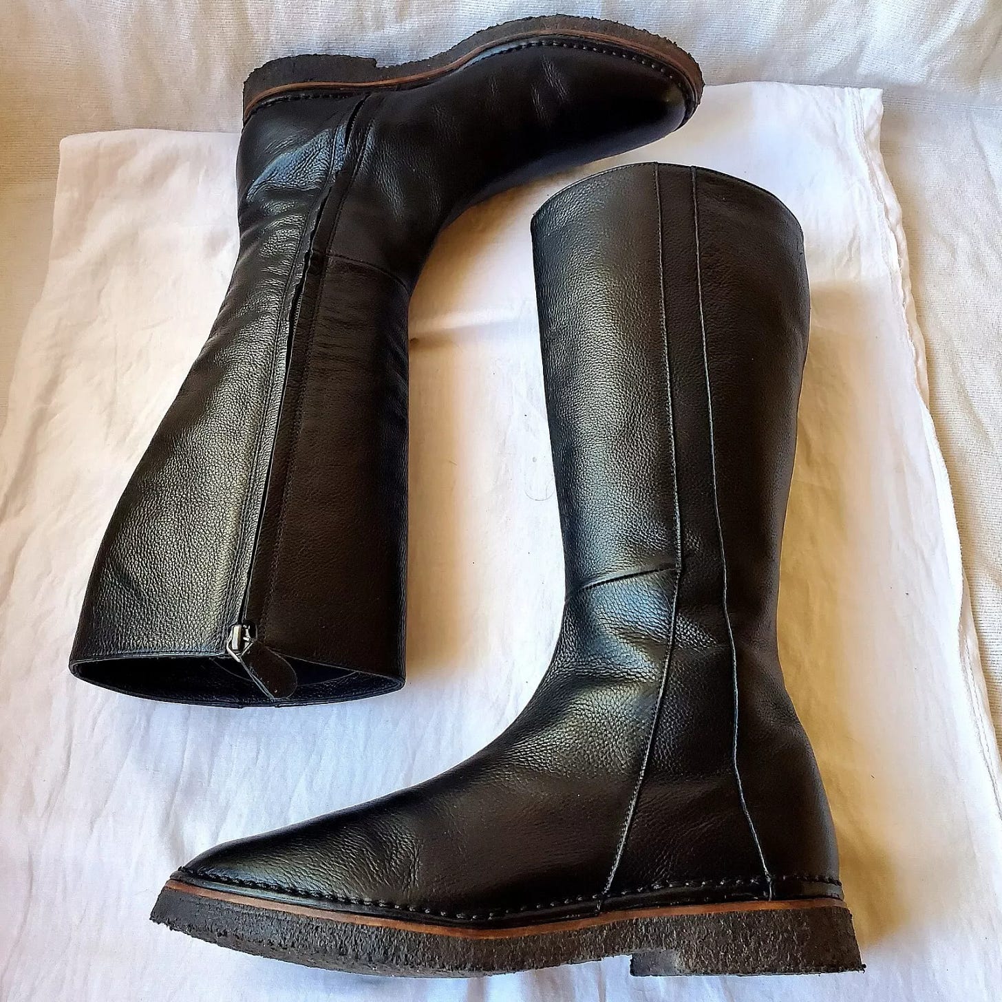 Salvatore Ferragamo Womens Tall Leather Riding Boots Side Zip Black Size 9 Italy - Picture 1 of 8