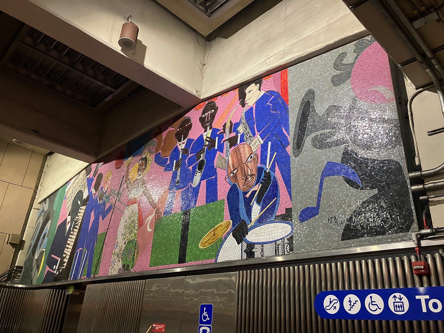 Romare Bearden, Baltimore Uproar, 1982. Venetian glass and ceramic mosaic, Upton Metro station, Baltimore.