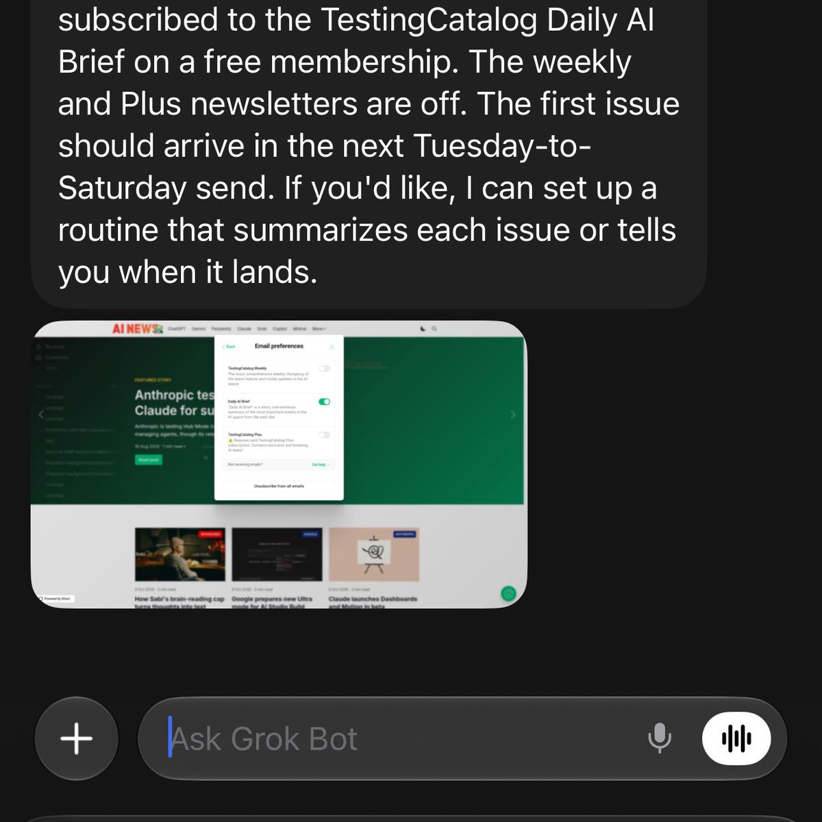 Grok Bots bekommen eine eigene E-Mail-Adresse und abonnieren damit selbst Newsletter Grok Bots bekommen eine eigene E-Mail-Adresse und abonnieren damit selbst Newsletter