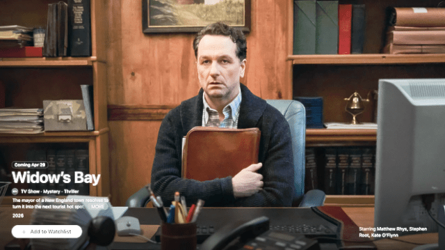 Starring and executive produced by Matthew Rhys, “Widow’s Bay” made its global debut on Apple TV on Wednesday, April 29, 2026.