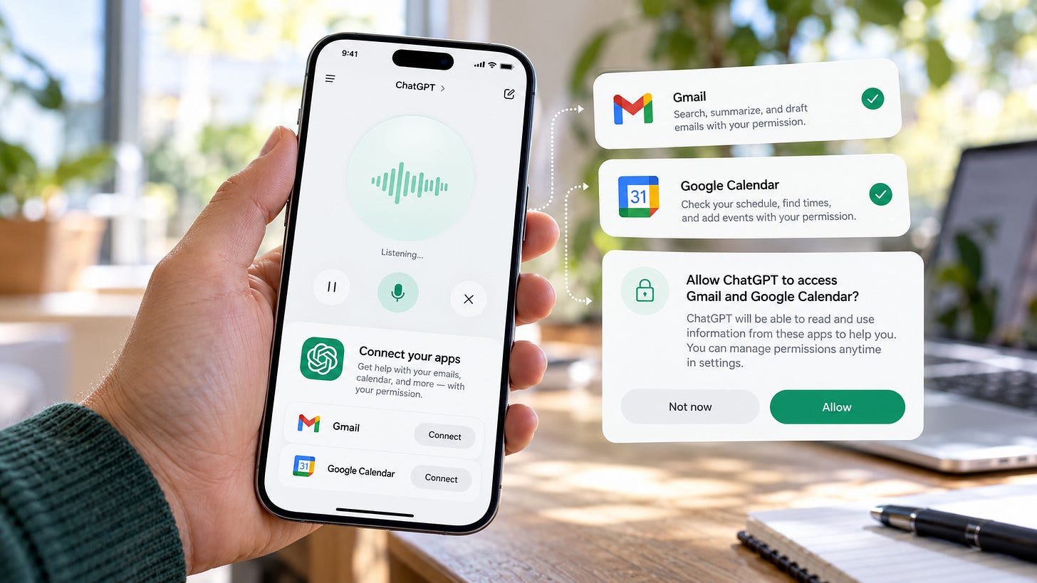 ChatGPT Voice Gmail and Calendar access: what it can change ChatGPT Voice Gmail and Calendar access: what it can change