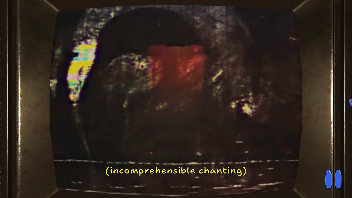 The static face of a man superimposed over the hellish passage.