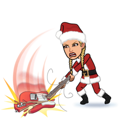 Bitmoji of the author in a Santa suit smashing her electric guitar on the ground. Rawr. Bitmoji of the author in a Santa suit smashing her electric guitar on the ground. Rawr.