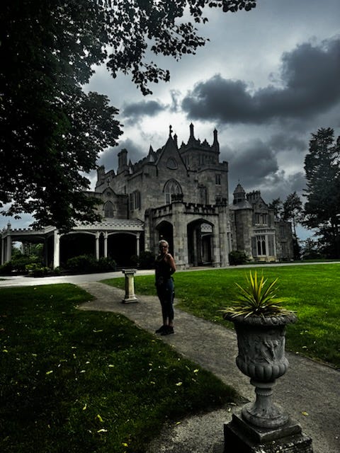 a house that looks like a castle under a stormy sky