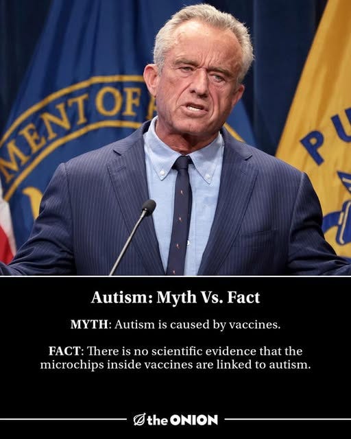 May be an image of 1 person and text that says 'TIENT OF Autism: Myth Vs. Fact MYTH: Autism is caused by vaccines. FACT: There is no scientific evidence that the microchips inside vaccines are linked to autism. the NION'