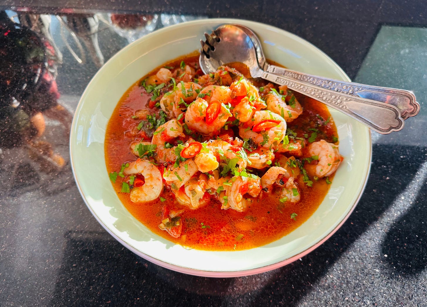 Marcella Hazan's prawns in tomato and chilli