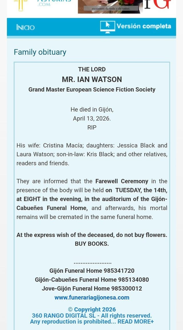 r/Blacklibrary - Today, the great Ian Watson has passed away. He was the author of the very first Warhammer 40,000 novels (Inquisition War trilogy, Space Marine) and an absolute champion of madness, humor, and the early Dark Millennium. Rest in peace, legend! r/Blacklibrary - Today, the great Ian Watson has passed away. He was the author of the very first Warhammer 40,000 novels (Inquisition War trilogy, Space Marine) and an absolute champion of madness, humor, and the early Dark Millennium. Rest in peace, legend!