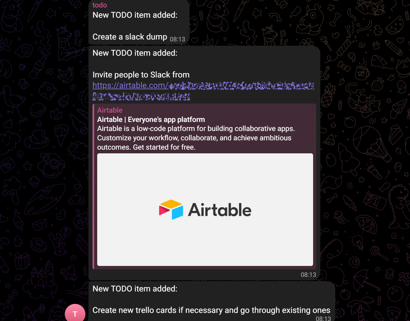 Telegram TODO bot channel with task list