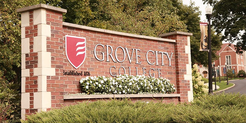 Brick sign at entrance of grove city college