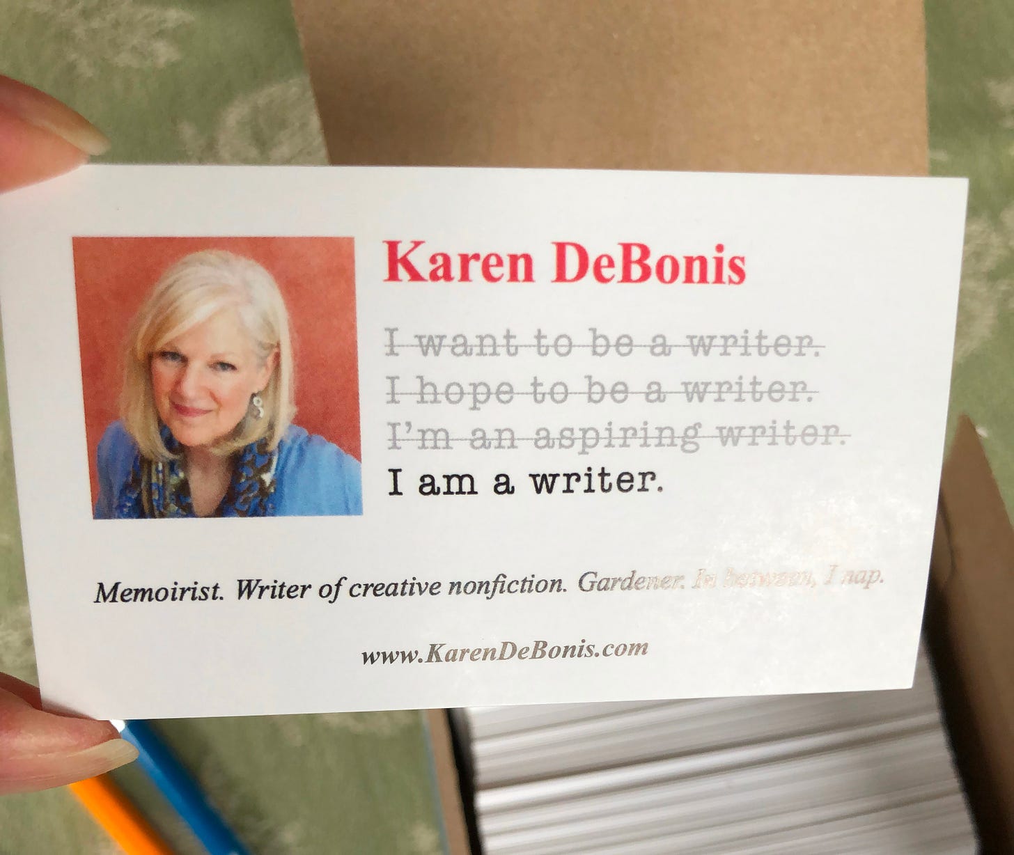 Business card that says I am a writer Business card that says I am a writer