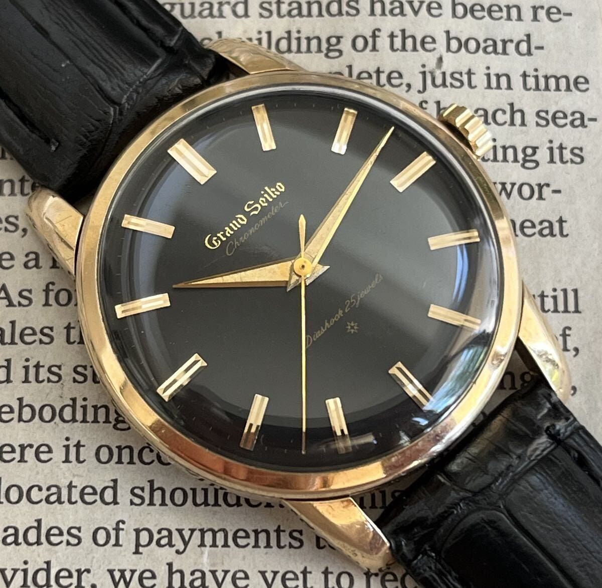 GRAND SEIKO 1st Model J14070 K14GF Black Dial グランドセイコー ファーストモデル ブラック文字盤 獅子メダリオン Cal3180 CHRONOMETER