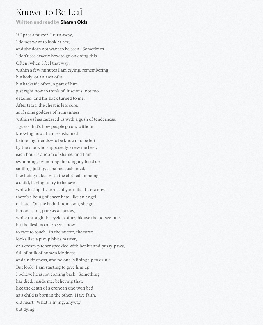 a screenshot of a poem by sharon olds